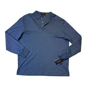 NEW Polo Ralph Lauren mens L Large classic fit blue long sleeve polo shirt NWT